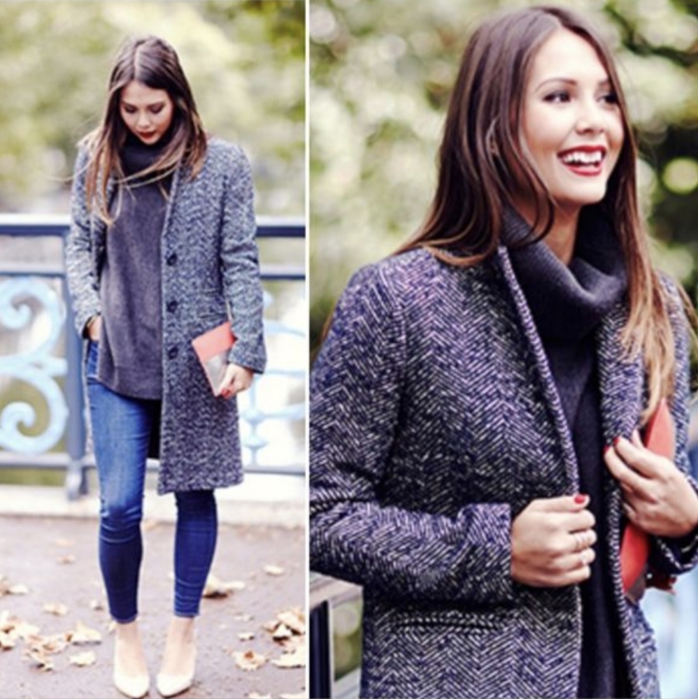 Boden Herringbone Wool Coat Navy/Cream